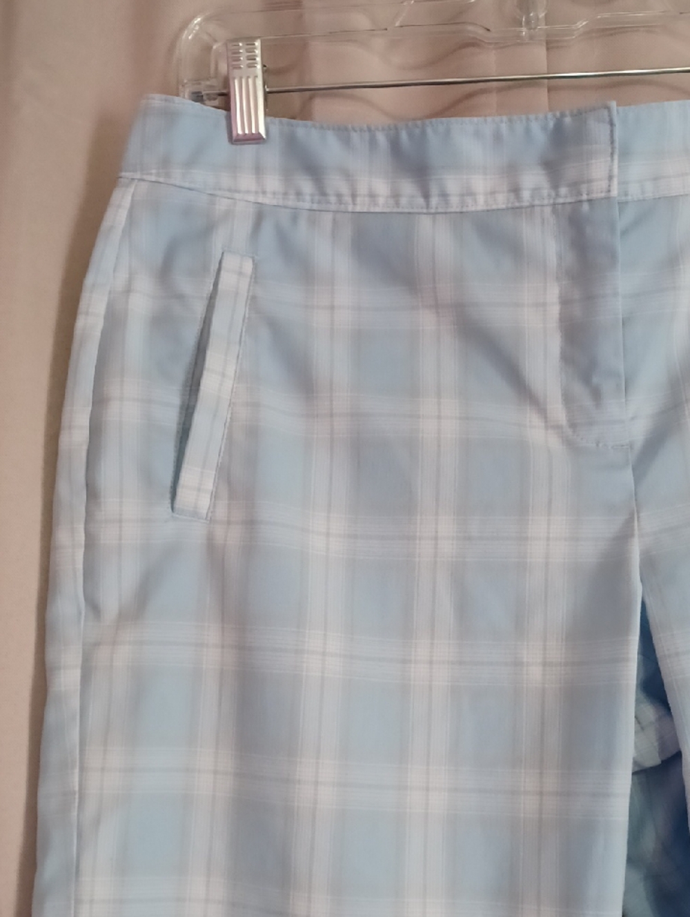 Izod Cool FX Blue White Plaid Golf Bermuda Shorts High Rise Pockets Lightweight - Picture 4 of 14